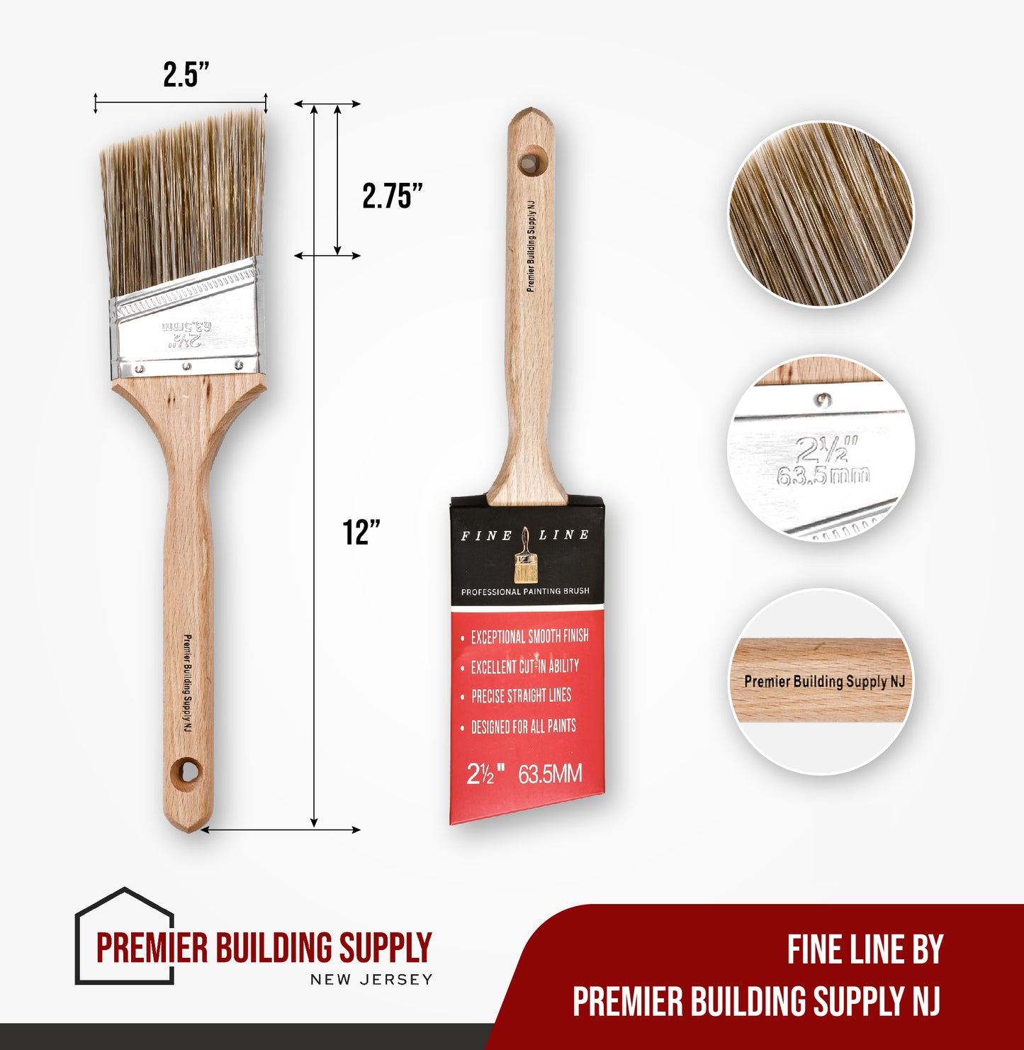 Fine Line Professional 2-1/2 inch Long Handle Sash Angle Paint Brush